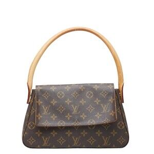 LOUIS VUITTON Authentic Brown Monogram Leather Mini Looping Shoulder Bag